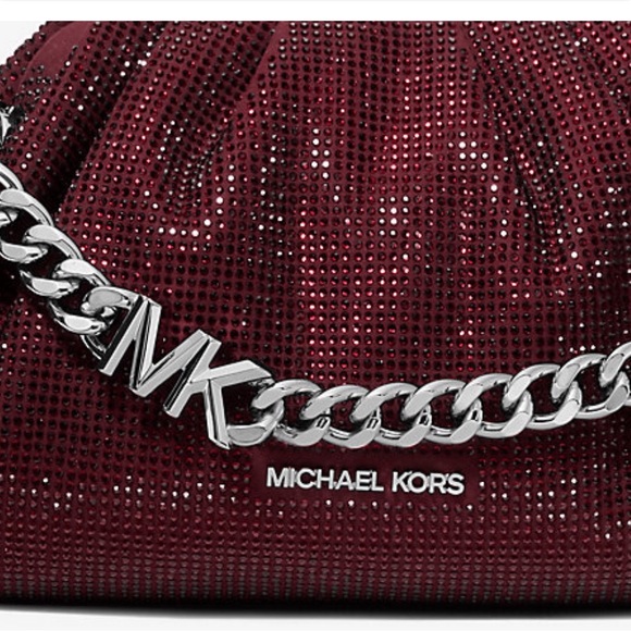 NWT MICHAEL MICHAEL KORS Nola Small Crystal Embellished Chain Crossbody Oxblood - Picture 8 of 16